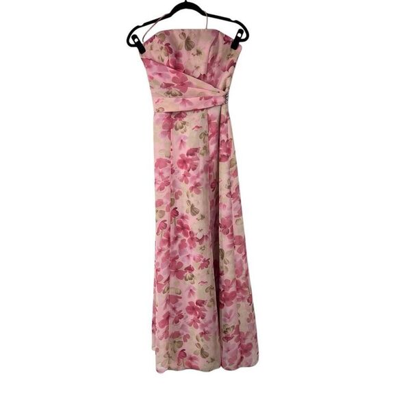 1990’s Pink Floral Mori Lee Prom Evening Gown Neck Strap Formal Spring - Picture 1 of 14